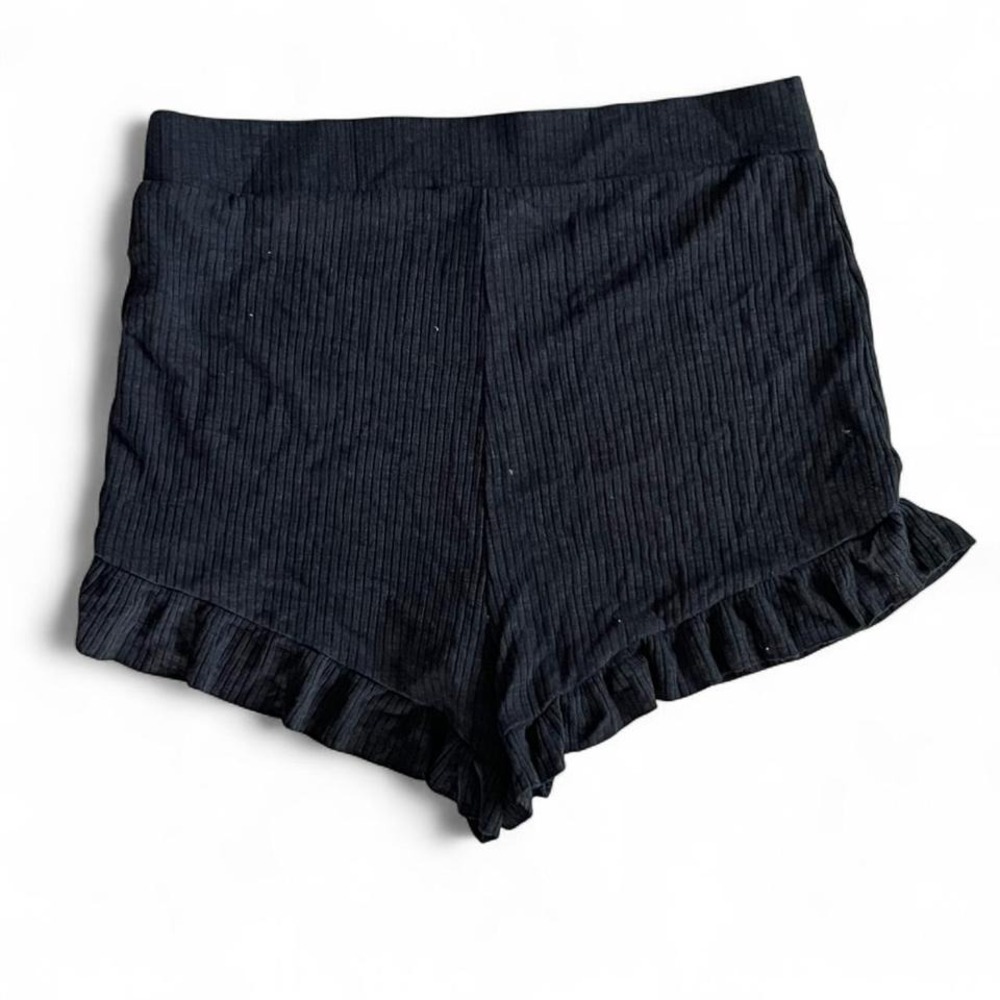 Aerie Ribbed Ruffle Lounge Pajama Shorts Black Size Medium - Picture 5 of 5